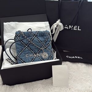 Chanel 22 Chain mini Hobo Quilted Stitched Denim